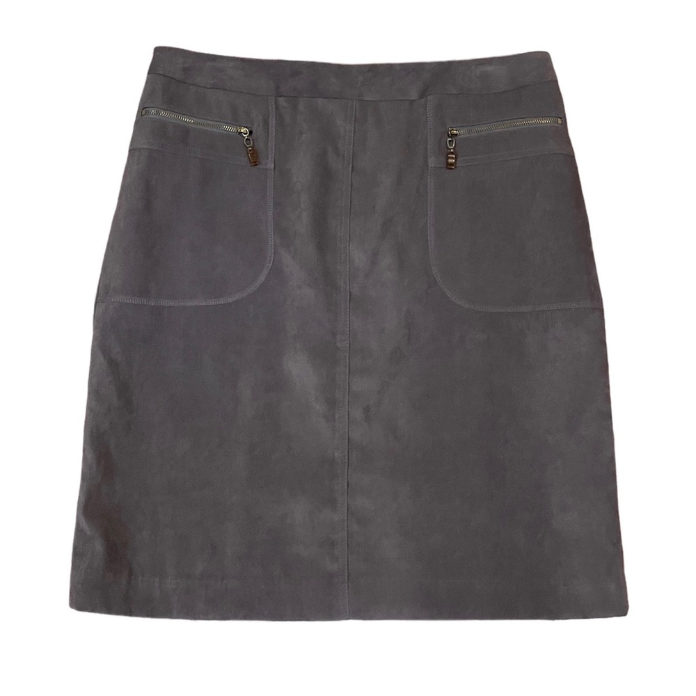 J. McLaughlin 10 Gray Polyester Faux Suede Pencil Skirt Lined Zip Pockets 16859